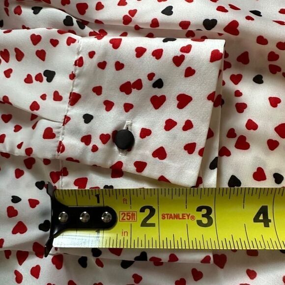Zara white silken long sleeve button down shirt with red and black hearts NWOT M - Picture 13 of 14